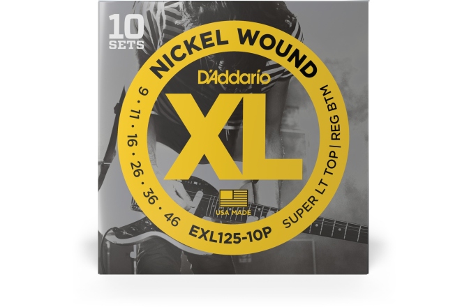 Corzi chitară electrică Daddario EXL125-10P Nickel Wound Super Light Top/Regular Bottom 09-46 