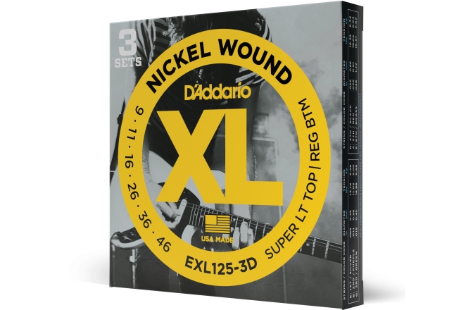 Corzi chitară electrică Daddario EXL125-3D Nickel Wound Super Light Top/Regular Bottom 09-46 3 Sets