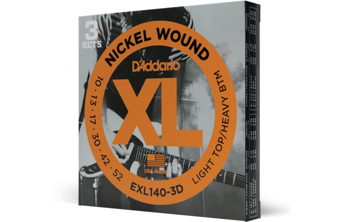 Corzi chitară electrică Daddario EXL140-3D Nickel Wound Light Top/Heavy Bottom 10-52 3 sets