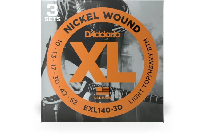 Corzi chitară electrică Daddario EXL140-3D Nickel Wound Light Top/Heavy Bottom 10-52 3 sets