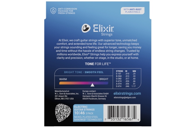 Corzi chitară electrică Elixir 3Pack Nanoweb Electric 10-46 16567