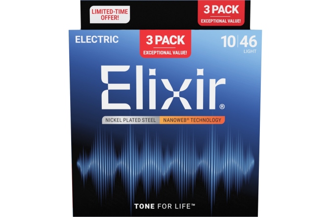 Corzi chitară electrică Elixir 3Pack Nanoweb Electric 10-46 16567