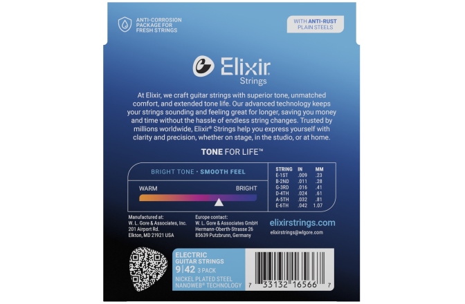 Corzi chitară electrică Elixir 3Pack Nanoweb Electric 9-42 16566