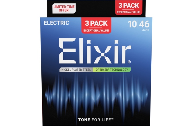 Corzi chitară electrică Elixir 3Pack Optiweb Electric 10-46 16572