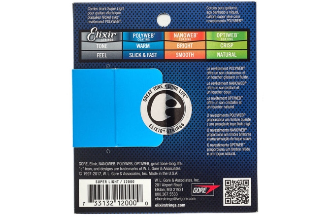 Corzi chitară electrică Elixir Polyweb Electric Nickel Plated Super-Light 12050