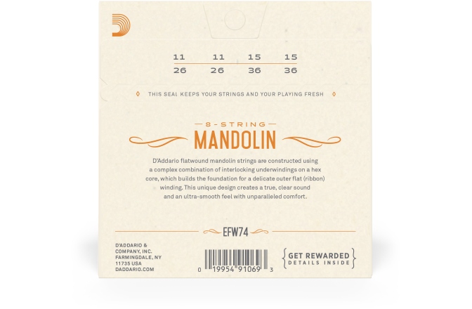 Corzi mandolină Daddario EFW74 Flatwound Medium 11-36