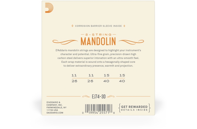 Corzi mandolină Daddario EJ74-3D PB Medium 11-40 3 Sets