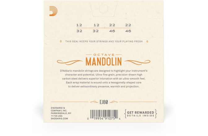 Corzi mandolină Daddario EJ80 PB Octave Mandolin Medium 12-46