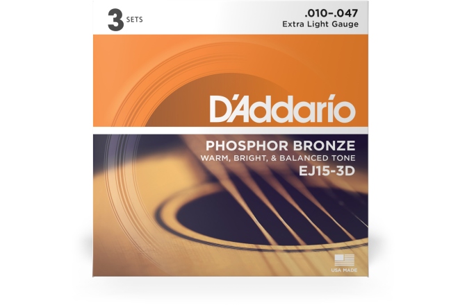 Corzi pentru chitară acustică Daddario EJ15-3D Ph. Bronze Ex.Light 10-47