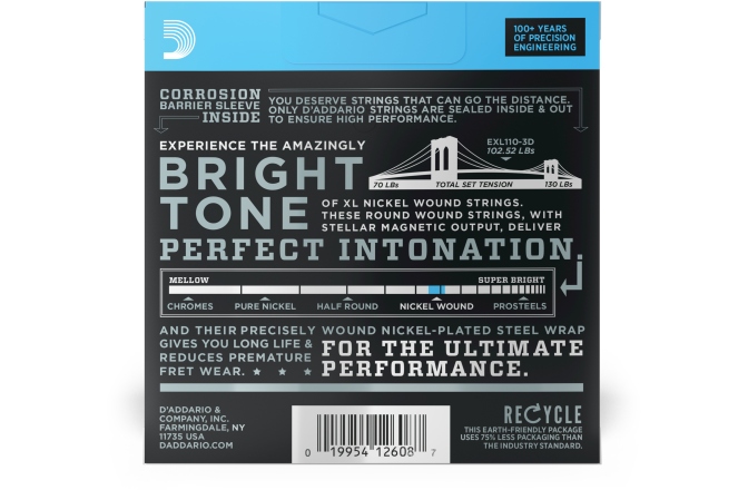 Corzi pentru chitară electrică Daddario EXL110-3D Regular Light 10-46