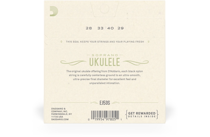 Corzi ukulele  Daddario EJ53S Pro-Arté Rectified Hawaiian-Soprano