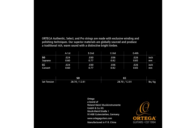 Corzi ukulele sopran Ortega Custom Made Strings "Authentic" for Soprano Ukulele 4 String - Black Nylon / .024/.026