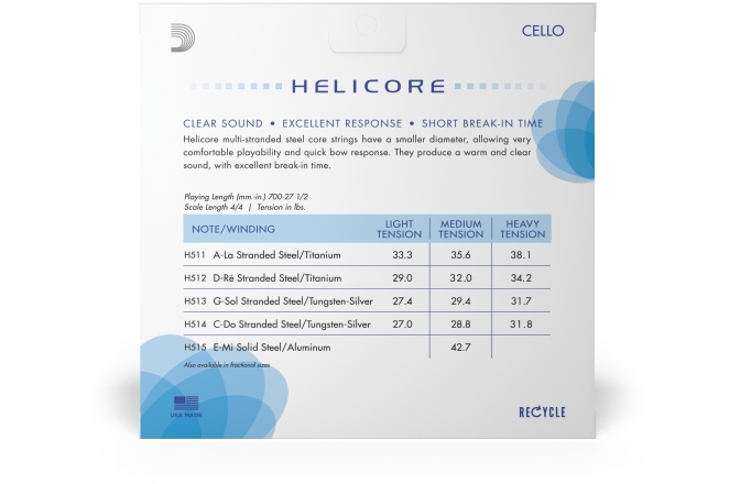 Corzi violoncel Daddario Helicore Cello String Set 4/4 Scale HT