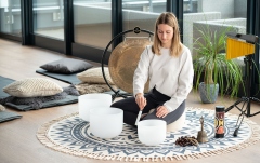 Covor meditație Meinl Meditation Rug 78" / 200 cm - Navy Blue / Floral Design