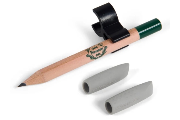 Pencil holder with pencil and erasers Pencil holder with pencil and erasers