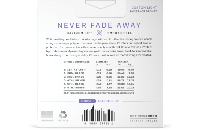 Curea chitară acustică Daddario 11-52 Custom Light XS Phosphor Bronze Coated 3-Pack