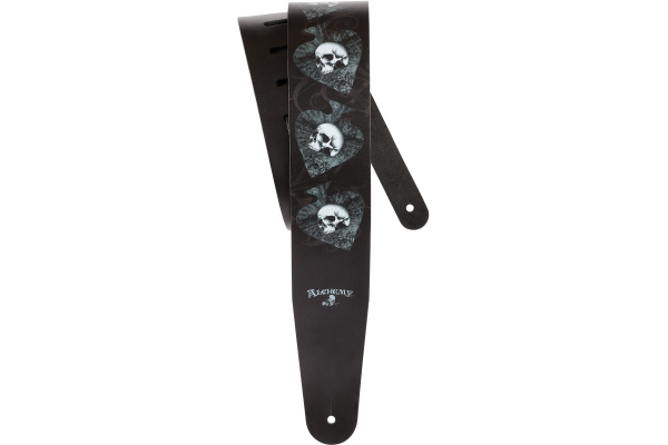 Alchemy Leather Guitar Strap Skulls in Spades