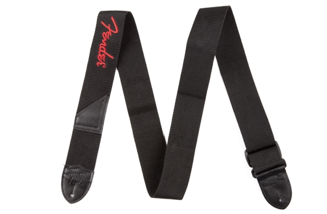 Curea chitară Fender Black Polyester 2" Strap - Red Logo
