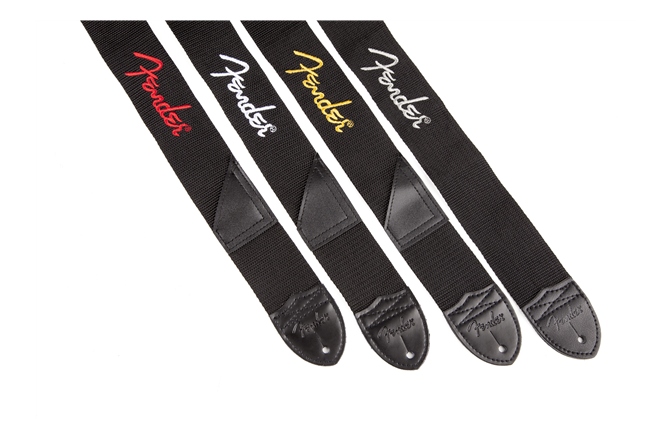 Curea chitară Fender Black Polyester 2" Strap - White Logo