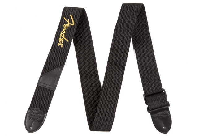 Curea chitară Fender Black Polyester 2" Strap - Yellow Logo