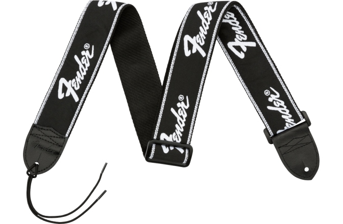 Curea chitară Fender Running Logo Strap Black/White Logo 2"