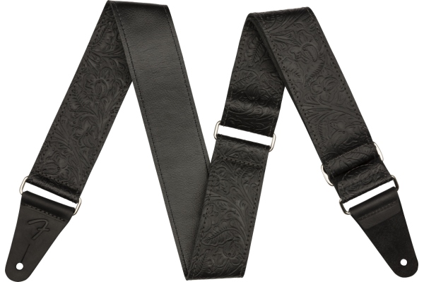 Tooled Leather Guitar Strap Black 2"