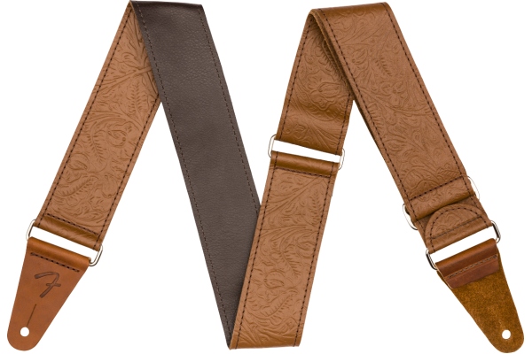 Tooled Leather Guitar Strap Brown 2"