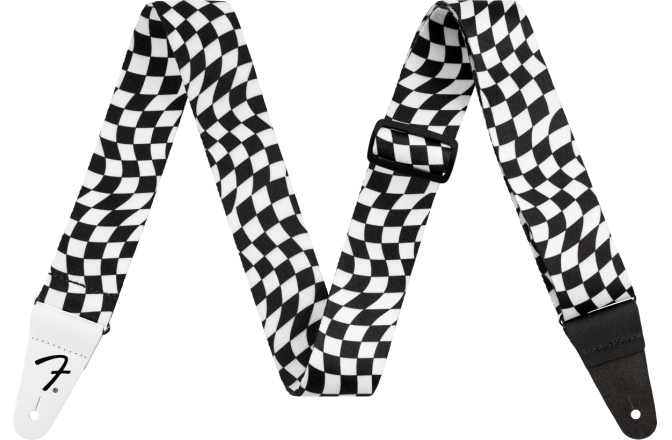 Curea chitară Fender Wavy Checkerboard Polyester Strap Black/White