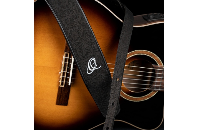Curea chitară Ortega Genuine Leather Strap - Byzantine Black