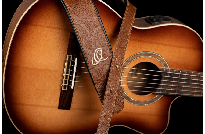 Curea chitară Ortega Genuine Leather Strap Natural Brown Flora OSCU-2