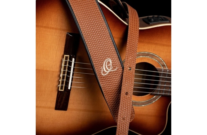 Curea chitară Ortega Genuine Leather Strap - Tan Braid