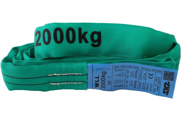 Round Sling 2m, max. Load 2000KG nach EN 1492-2 SF7 green