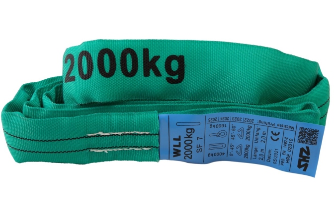 Curea flexibilă SHZ Round Sling 2m, max. Load 2000KG nach EN 1492-2 SF7 green