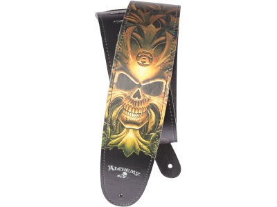 Alchemy Leather Guitar Strap Green Skull