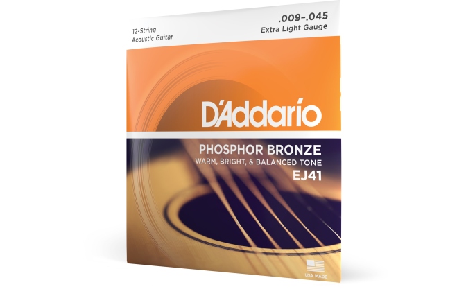 Daddario EJ41 12-String Phosphor Bronze Acoustic Guitar Strings Extra Light 9-45