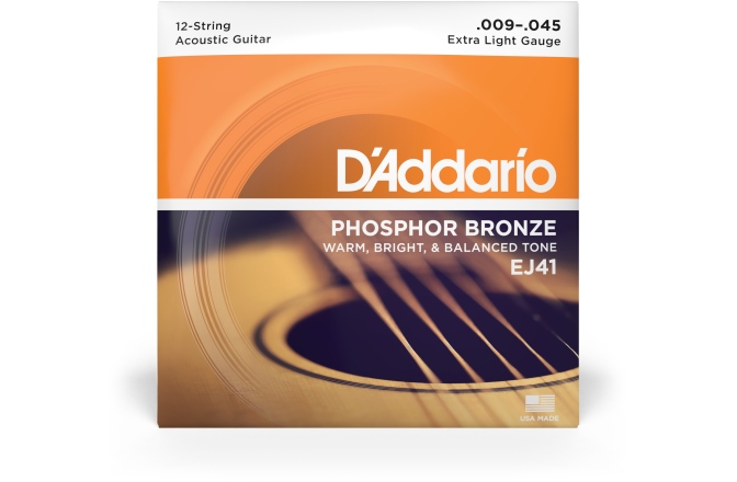 Daddario EJ41 12-String Phosphor Bronze Acoustic Guitar Strings Extra Light 9-45