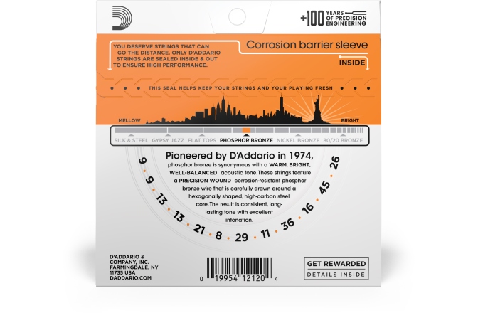Daddario EJ41 12-String Phosphor Bronze Acoustic Guitar Strings Extra Light 9-45