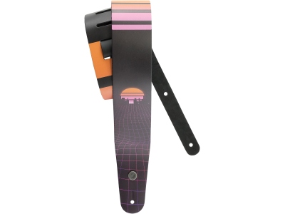Outrun Printed Leather Guitar Strap Power Grid