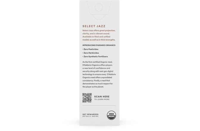Daddario Woodwinds Organic Select Jazz Unfiled Tenor Saxophone 2 Soft 