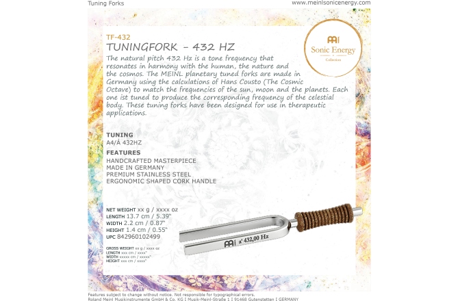Diapazon meditație  Meinl Sonic Energy Tuning Fork - 432 Hz