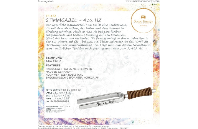 Diapazon meditație  Meinl Sonic Energy Tuning Fork - 432 Hz