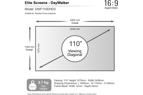 243 x 137 Full Grey ptr ALR LONG THROW DWF110DHD3 Format 16:9