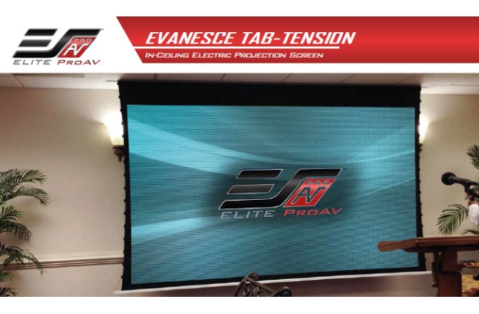 Ecran de proiectie electric incastrabil in tavan Elitescreens Evanesce Tab-Tension Series