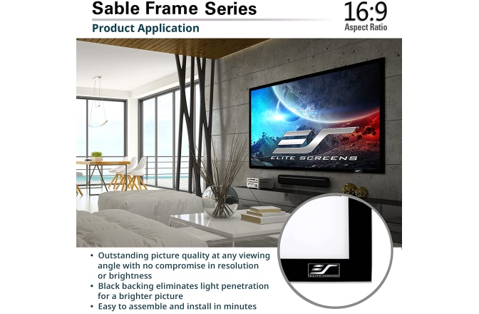 Ecran de proiecție Elitescreens Ecran proiectie cu rama fixa, de perete, 243.6x136.9,  SABLEFRAME ER110WH, Format 16:9, rama catifelata