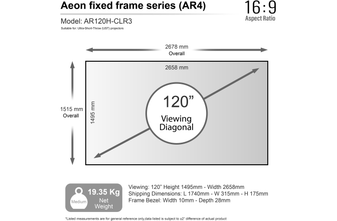 Ecran de proiecție ultra-short Elitescreens Ecran de proiectie AR120H-CLR3, rama fixa, 266 x 149 (120"), Ambient Light Rejecting, ALR ULTRA SHORT