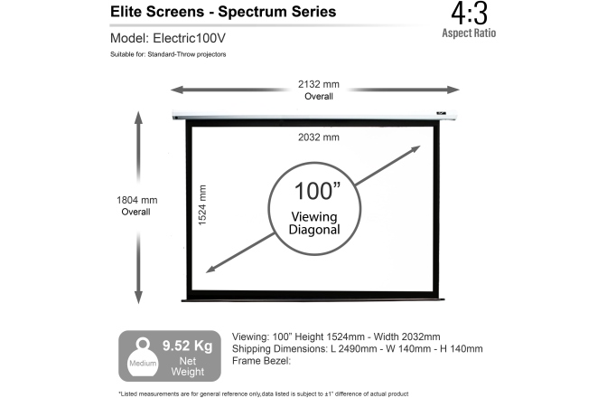 Ecran proiectie electric Elitescreens  203 x 152 cm ELECTRIC100V 1 telecomanda Format 4:3 Trigger 12v