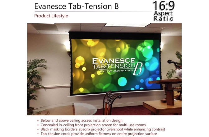 Ecran proiectie electric Elitescreens 265.7 x 149 cm  Evanesce Tab-Tension B 16:9