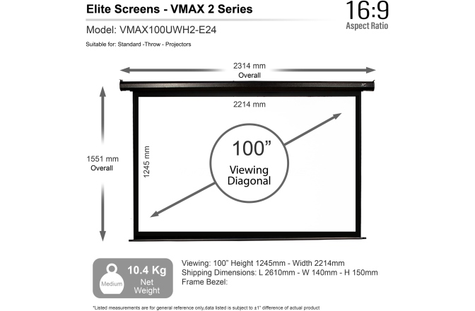 Ecran proiectie electric perete/tavan  Elitescreens 221.4 x 124.5 VMAX100UWH2-E2 Format 16:9 Trigger 12V Drop 60cm