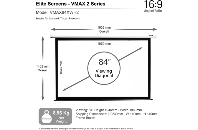 Ecran proiectie electric perete/tavan Elitescreens 86 x 104.6 cm VMAX84XWH2 Format 16:9 Trigger 12v