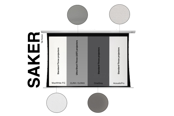 Ecran proiectie electric, 299 x 168 cm, Tensionat, Saker SKT135UHW2-E24, Format 16:9, Drop 60cm, Trigger
